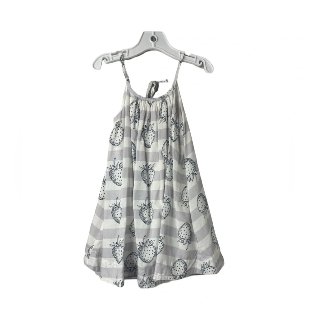 GAP Kids Gray & White Stripe Strawberry Print Sundress Girls Size 4T Cottagecore